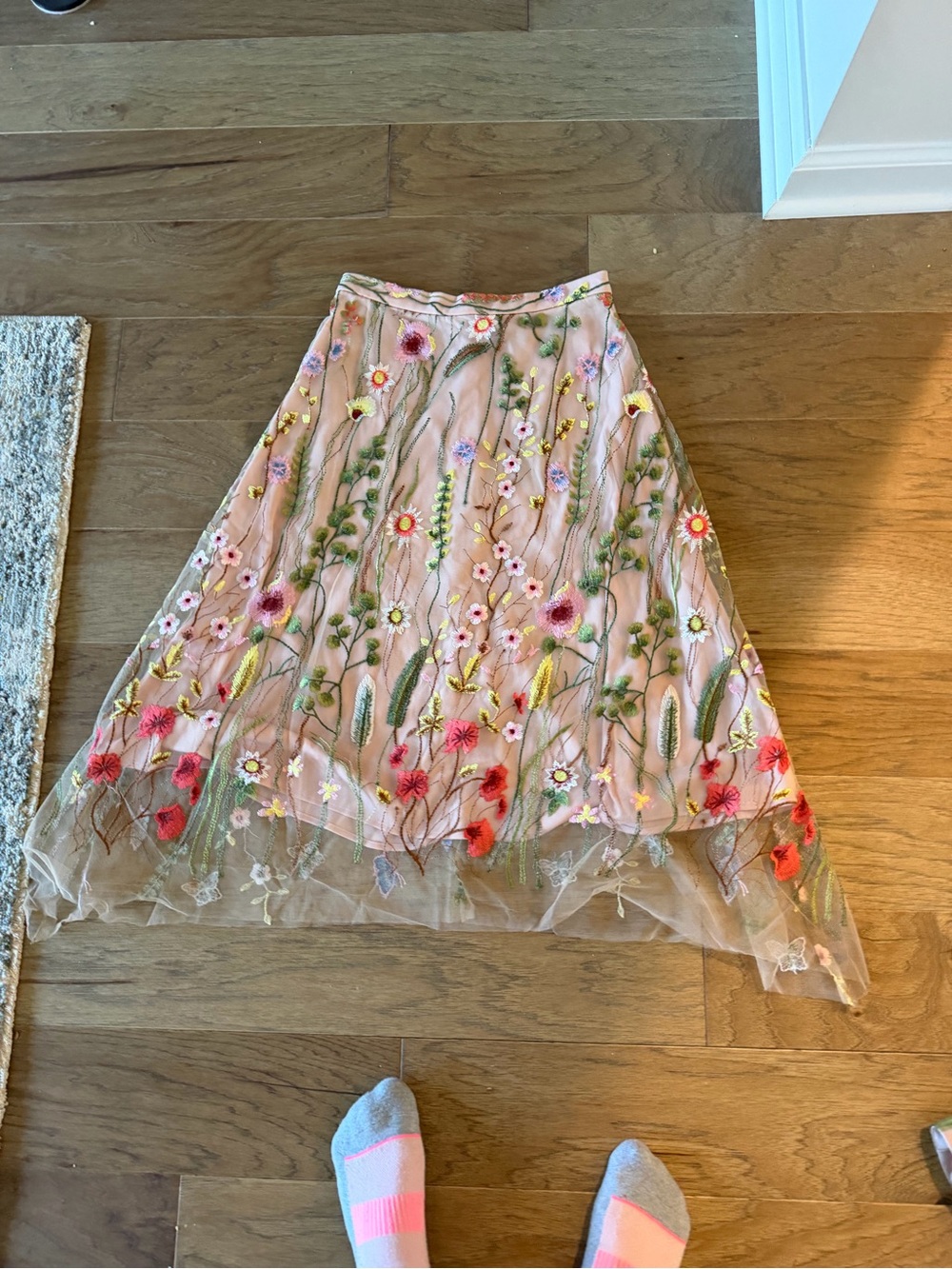 Eva Franco Pink Floral Embroidered Skirt